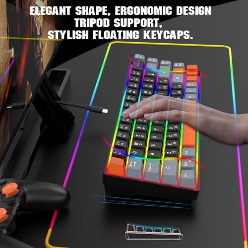 Compact RGB Backlit Gaming Keyboard (68 Keys, White&Grey&Orange) A4252
