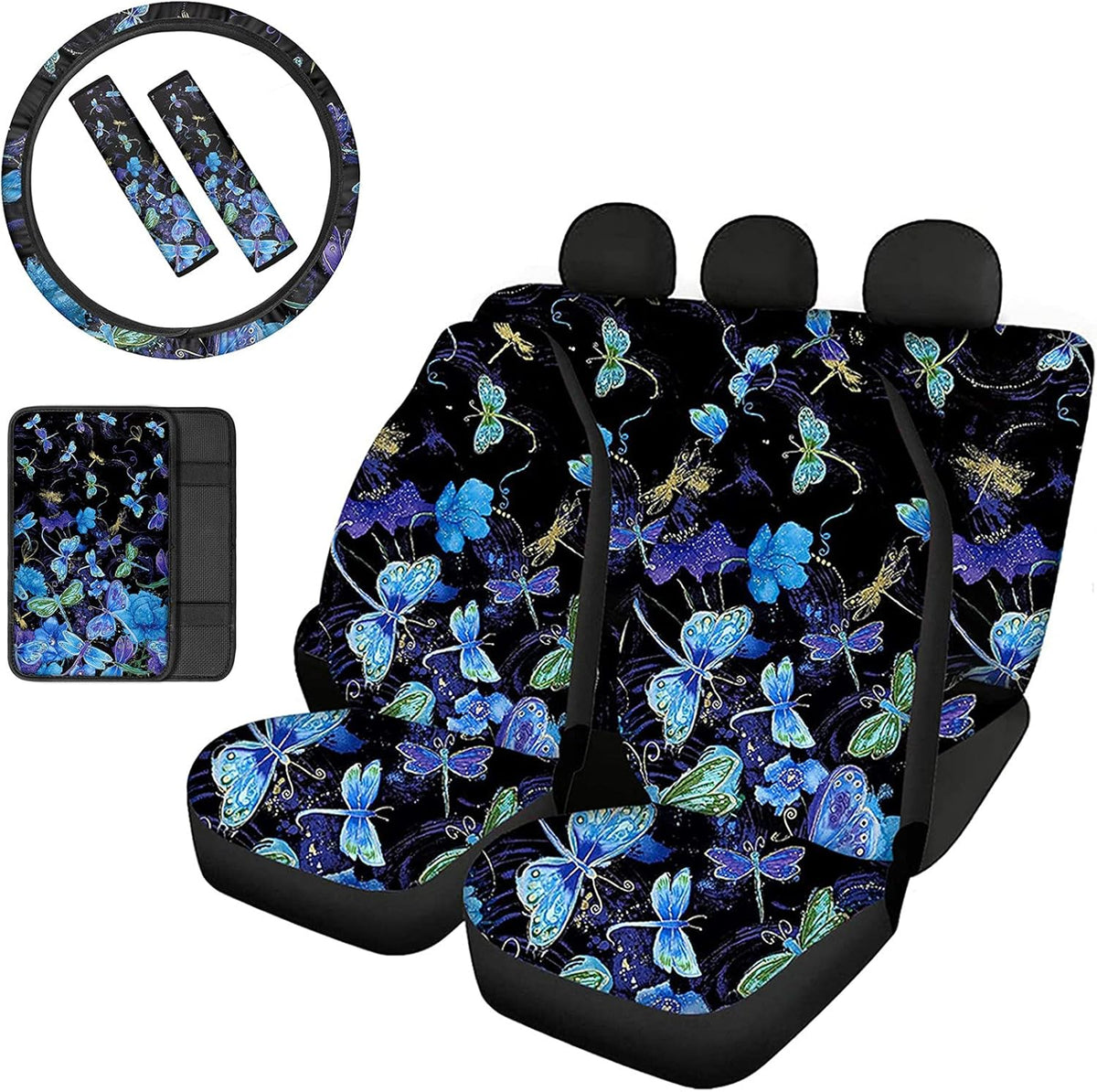Red Lips Car Seat Covers Full Set with Steering Wheel Cover X323811