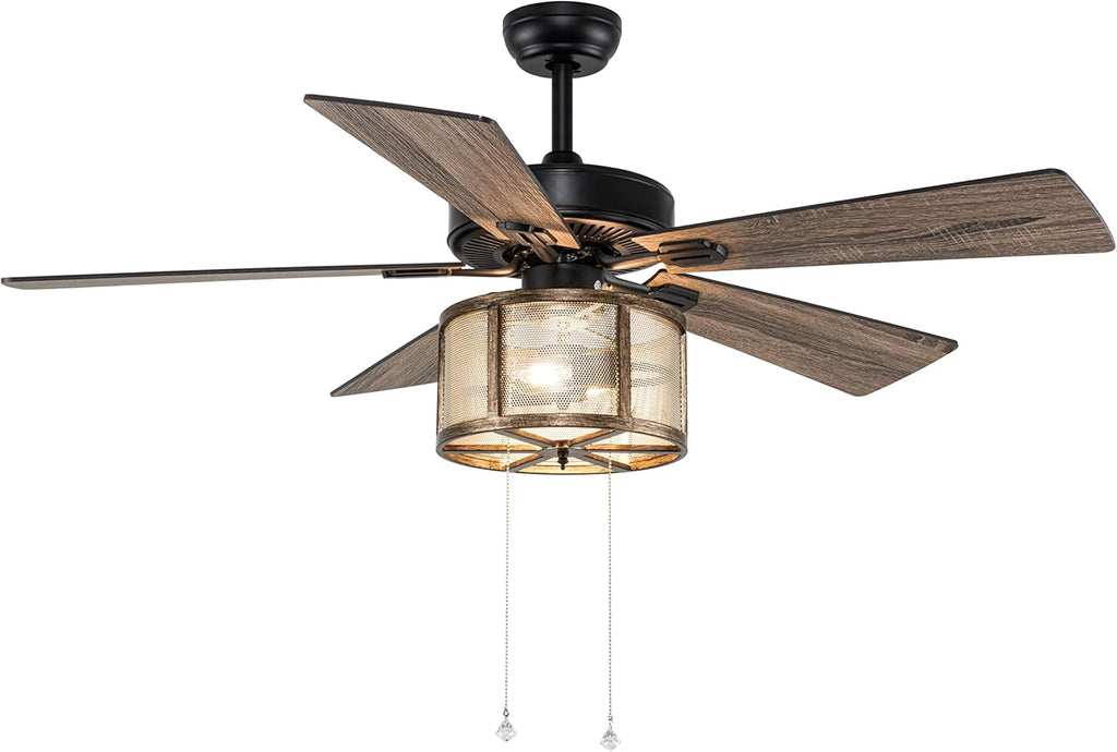 Matte Black Caged Ceiling Fan with Lights Remote Control V952