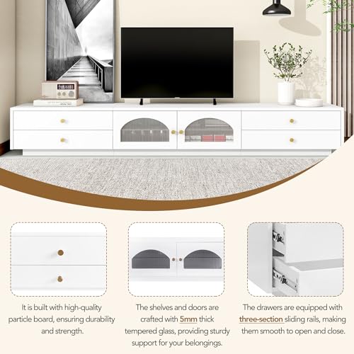 Black TV Stand with Open Storage Shelf and Drawers U89080