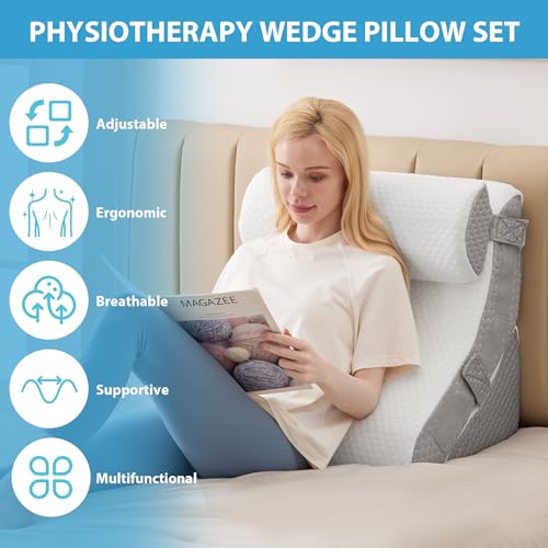 7-in-1 Adjustable Memory Foam Wedge Pillow, White/Grey W656442