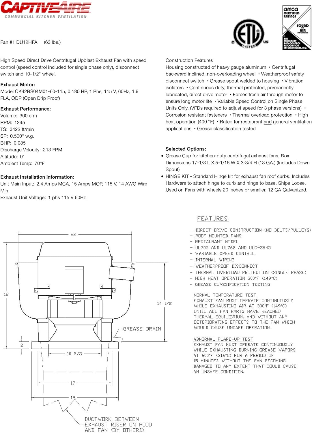 High Speed Direct Drive Centrifugal Upblast Exhaust Fan with Speed Control P742010