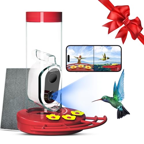 Smart Hummingbird Feeder with Camera Solar-Powered, AI Identify, Cloud Storage, HD Video (20 Ounces) Y81098
