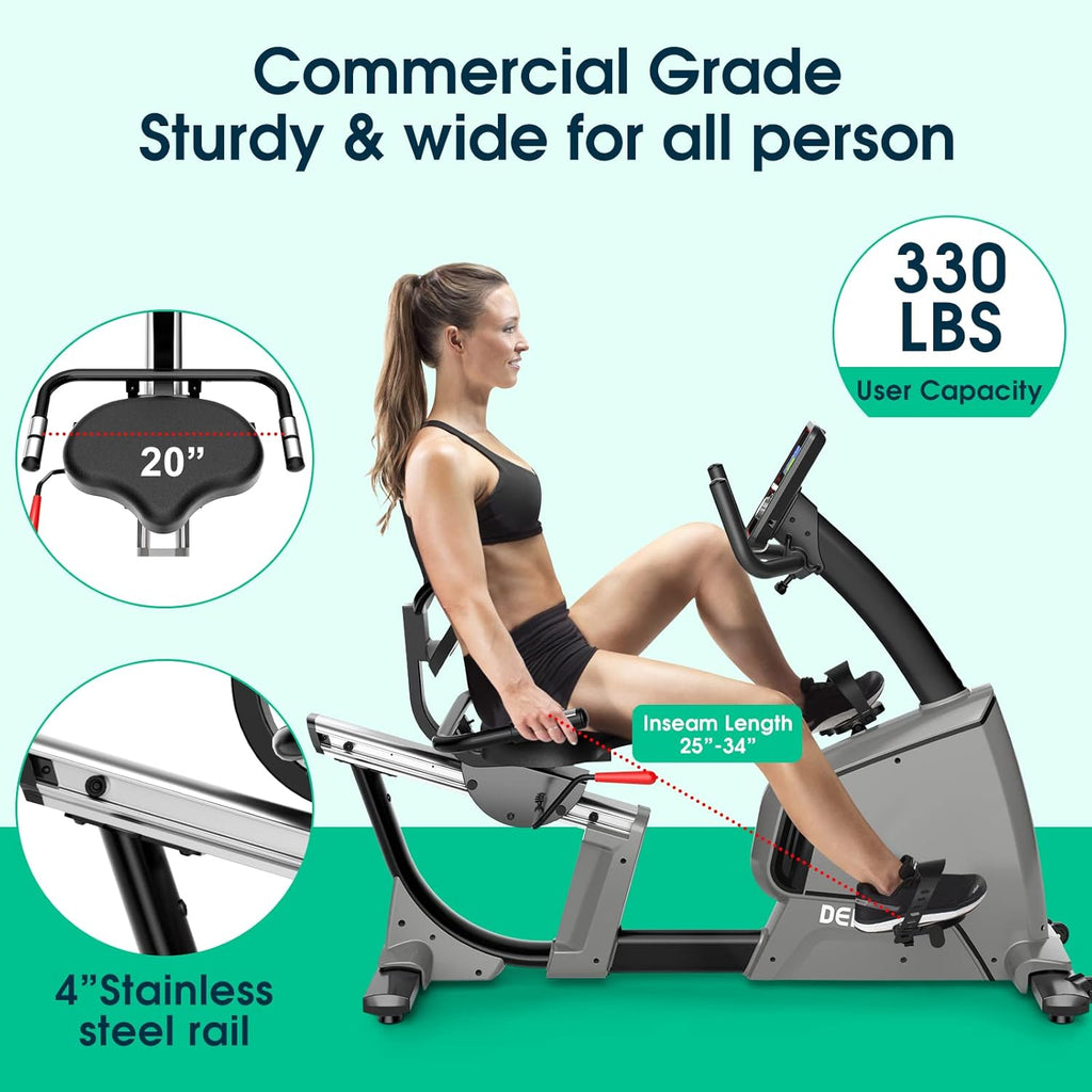 Recumbent Exercise Bike Electromagnetic, 32 Levels Resistance, Adjustable Seat, Oversized Pedal, 330Lbs Weight Capacity N4182