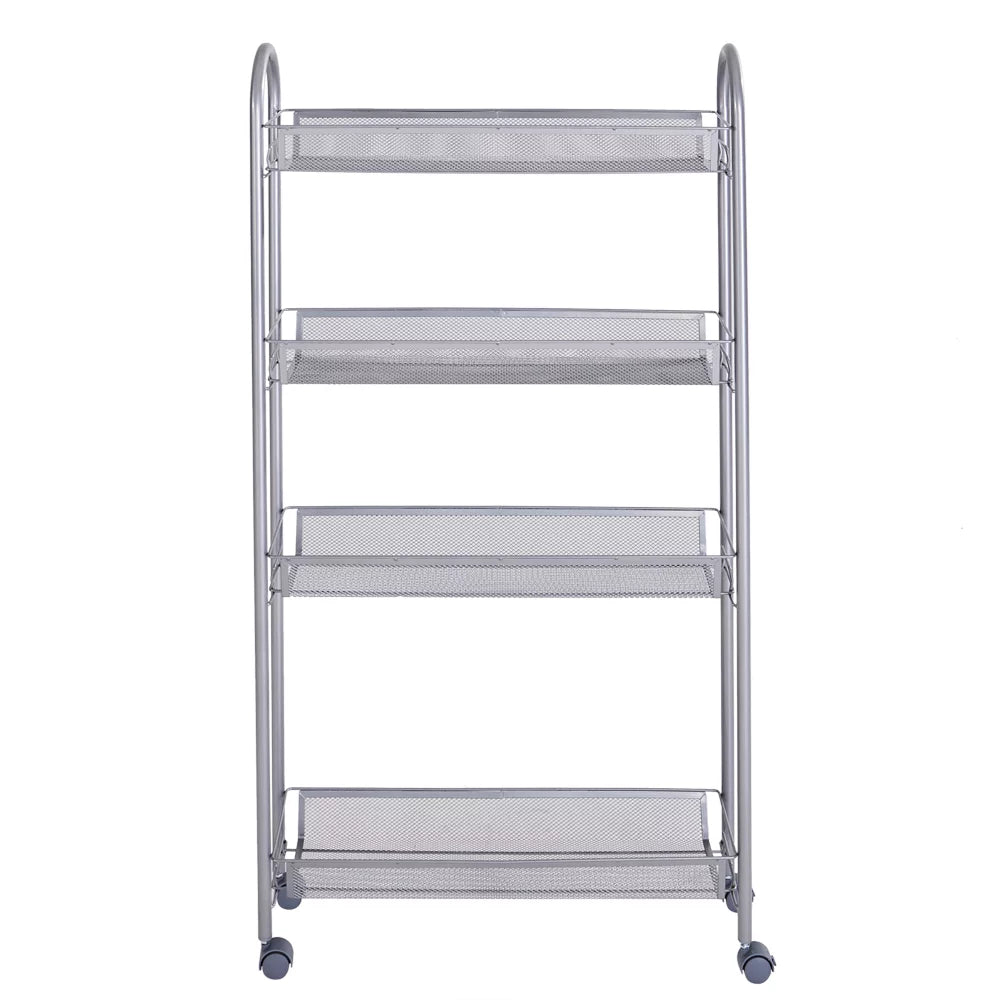 4 Tier Slim Storage Cart Mobile Shelving Unit Organizer Rolling Utility Cart Tower Rack Plastic Stainless Steel Silver M32289