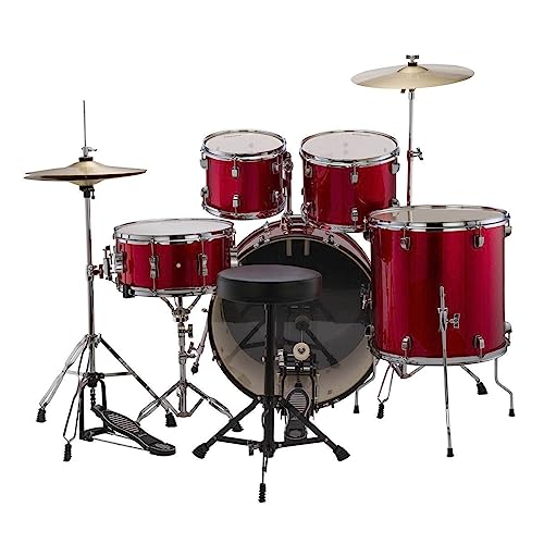 5-piece Complete Drum Set with 22-inch Bass Drum and Cymbals, Red Sparkle Q6699