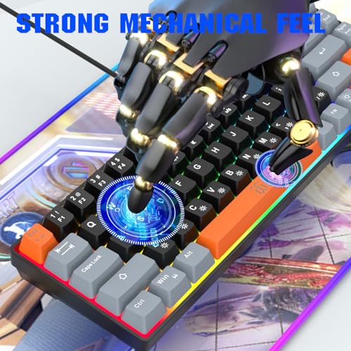 Compact RGB Backlit Gaming Keyboard (68 Keys, White&Grey&Orange) A4252