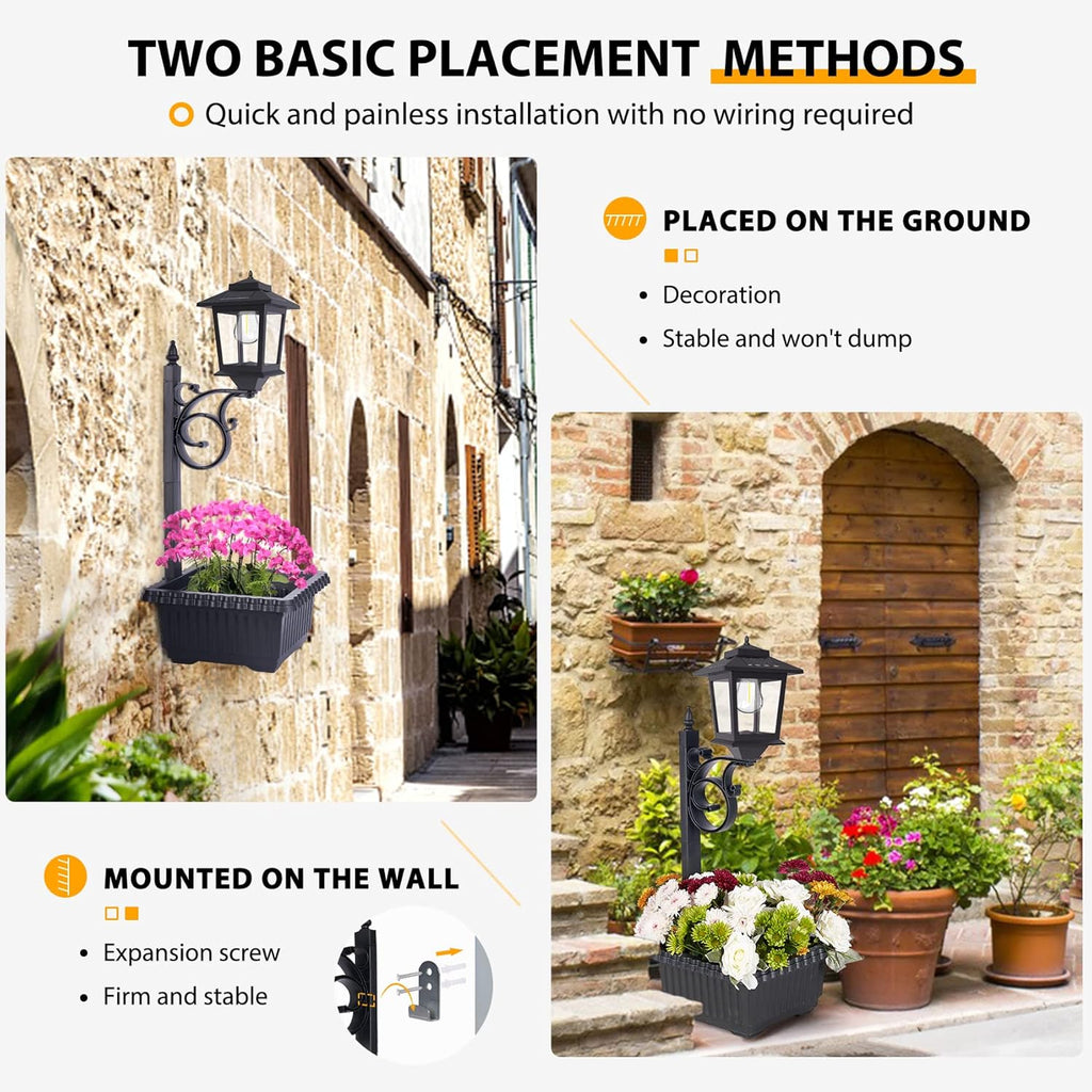 63" Aluminum Solar Lamp Post Lights Outdoor 2 Pack and 2 in 1 Outdoor Solar Lamp Post Light with Planter E74836