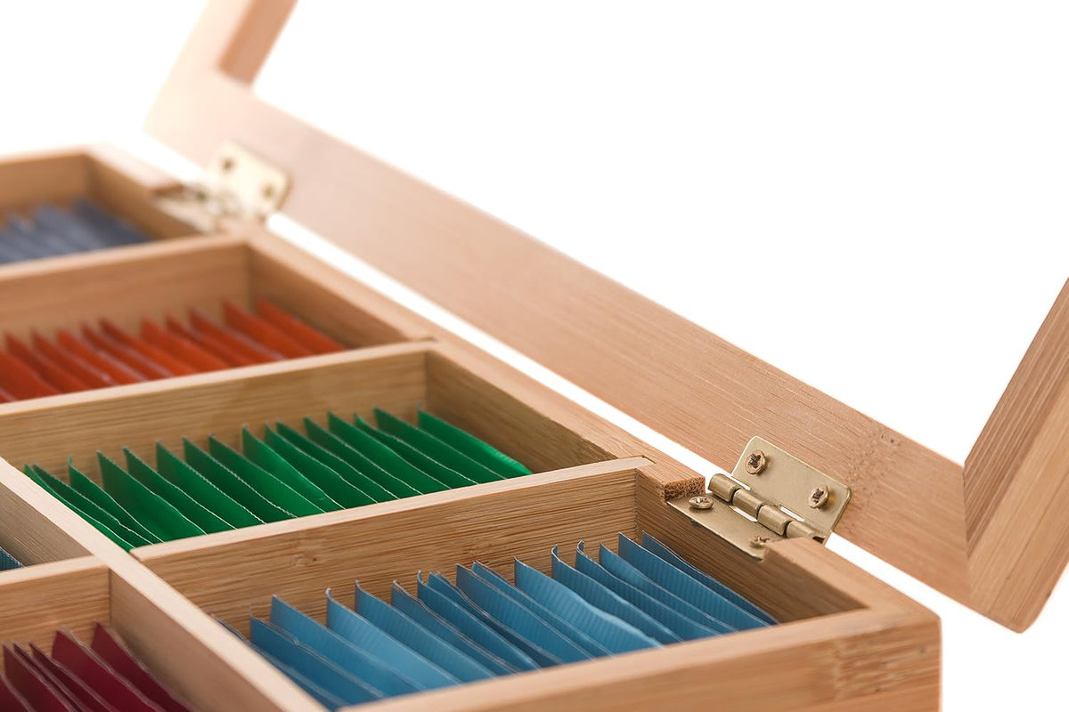 100% Bamboo Tea Box Storage Organizer, 8 Adjustable Compartments, Natural Wooden Finish I123