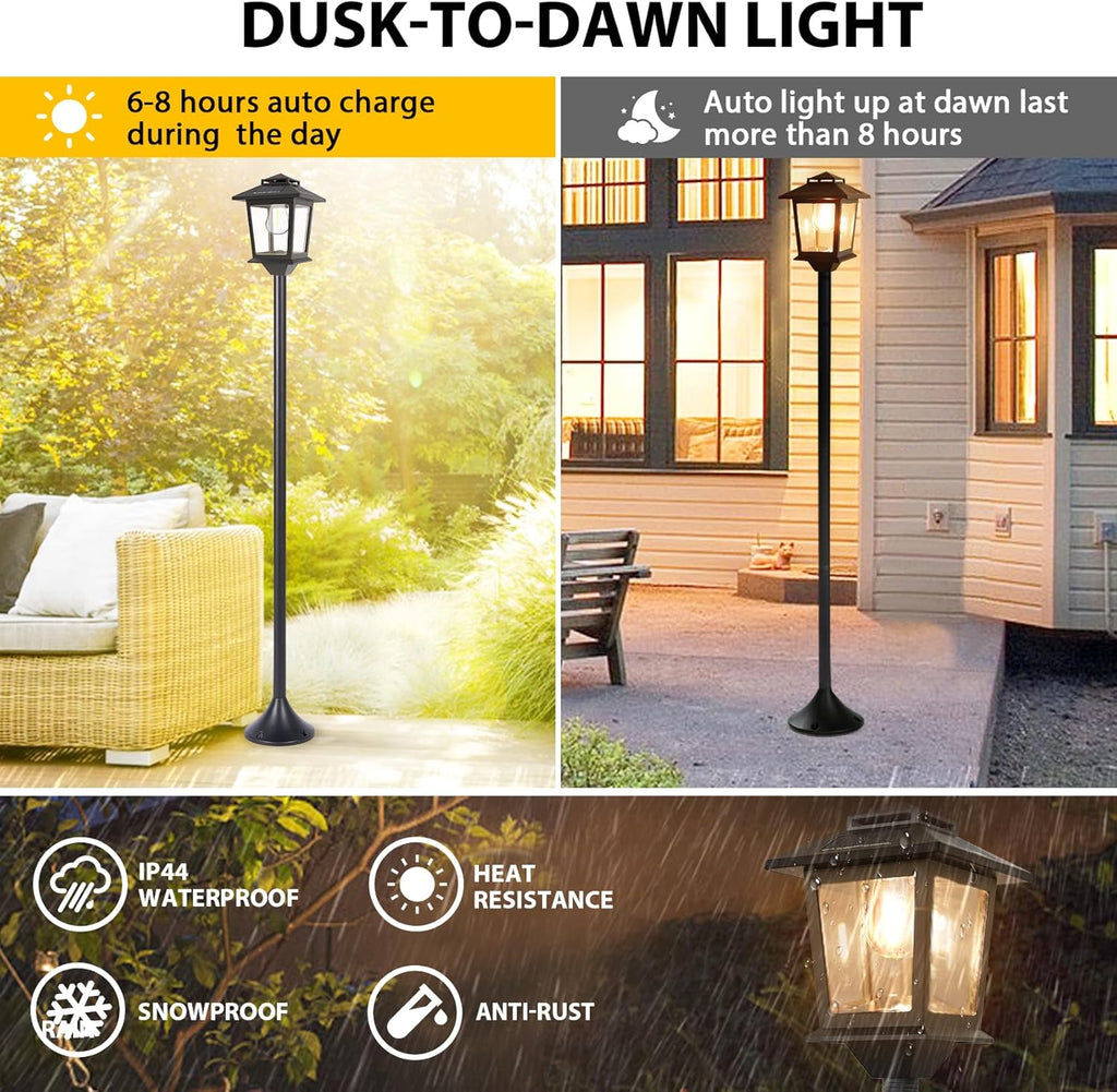 63" Aluminum Solar Lamp Post Lights Outdoor 2 Pack and 2 in 1 Outdoor Solar Lamp Post Light with Planter E74836