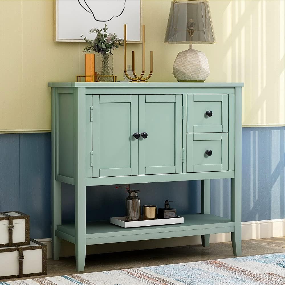 Green Wood Console Table with 2 Drawers K53441