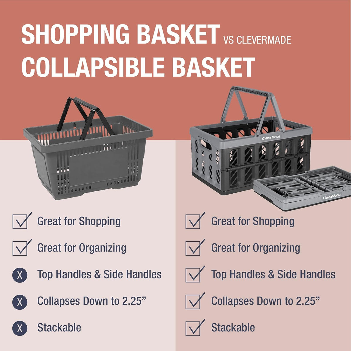 Collapsible Storage Bin with Lid, Tan, 3PK - 62L & Collapsible Shopping Basket, Ocean, 3PK - 24L R486