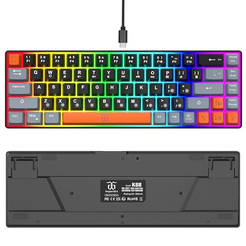 Compact RGB Backlit Gaming Keyboard (68 Keys, White&Grey&Orange) A4252