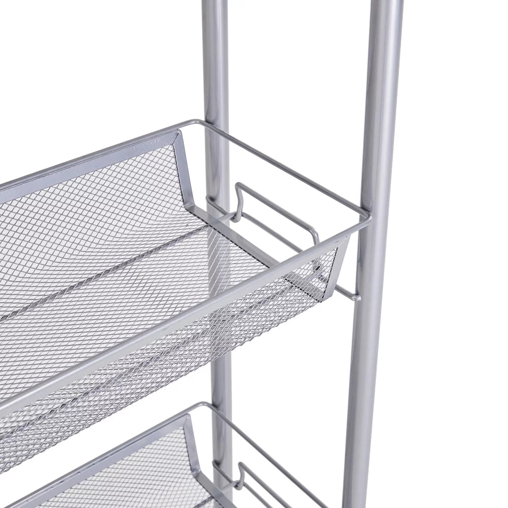 4 Tier Slim Storage Cart Mobile Shelving Unit Organizer Rolling Utility Cart Tower Rack Plastic Stainless Steel Silver M32289