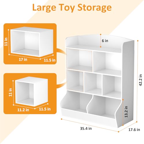 White 4 Tier Bookshelf and Toy Storage Organizer with 8 Cabinet Z9765