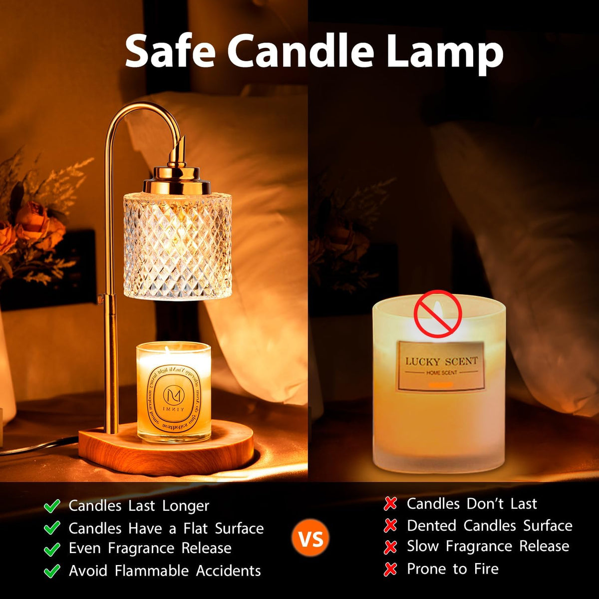 Candle Warmer Lamp with Remote Control, 2-4-8H Timing, 4-Level Dimming, Height Adjustable, 2 Bulbs H4264