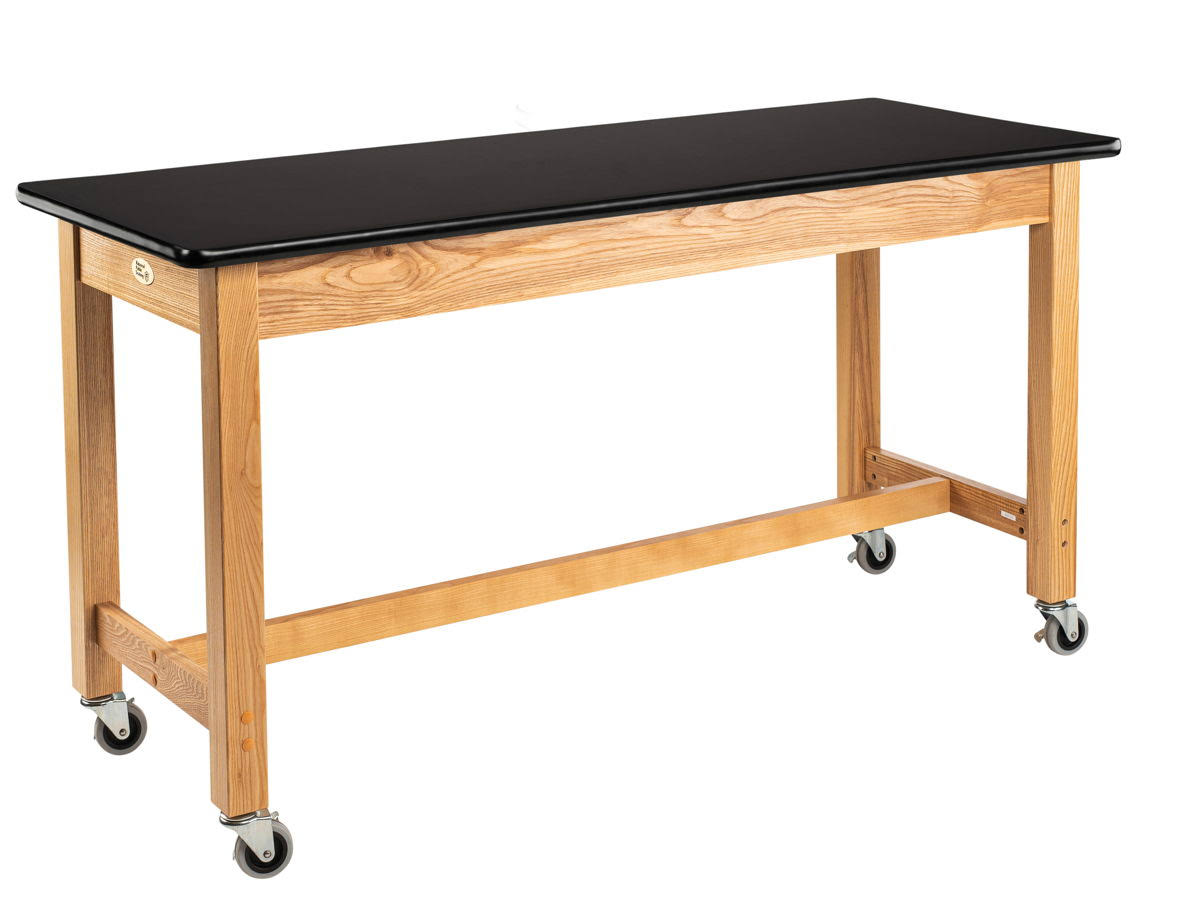 48x22 Solid Ash Wood Science Lab Table with HPL Top and Casters V549110