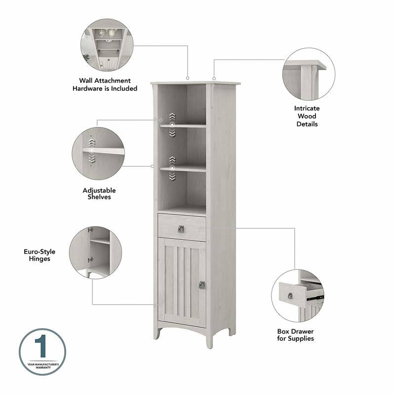 Linen White Oak Tall Cabinet and Over The Toilet Storage Cabinet H534