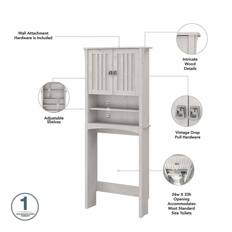 Linen White Oak Tall Cabinet and Over The Toilet Storage Cabinet H534