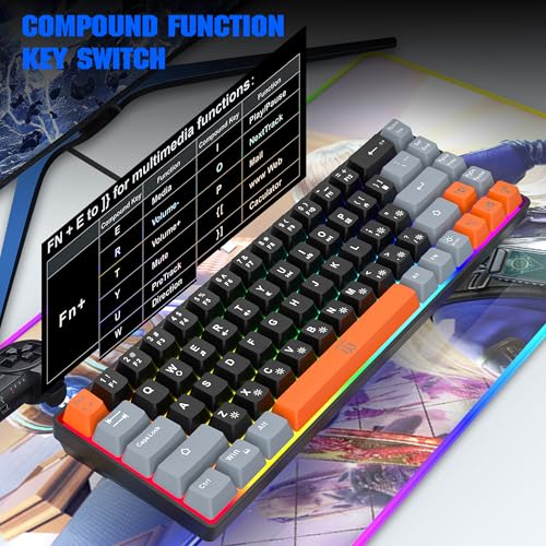 Compact RGB Backlit Gaming Keyboard (68 Keys, White&Grey&Orange) A4252