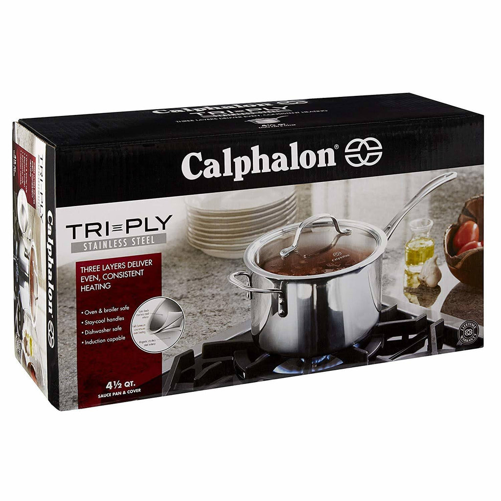Tri-Ply Stainless Steel 4-1/2-Quart Sauce Pan with Cover T13487