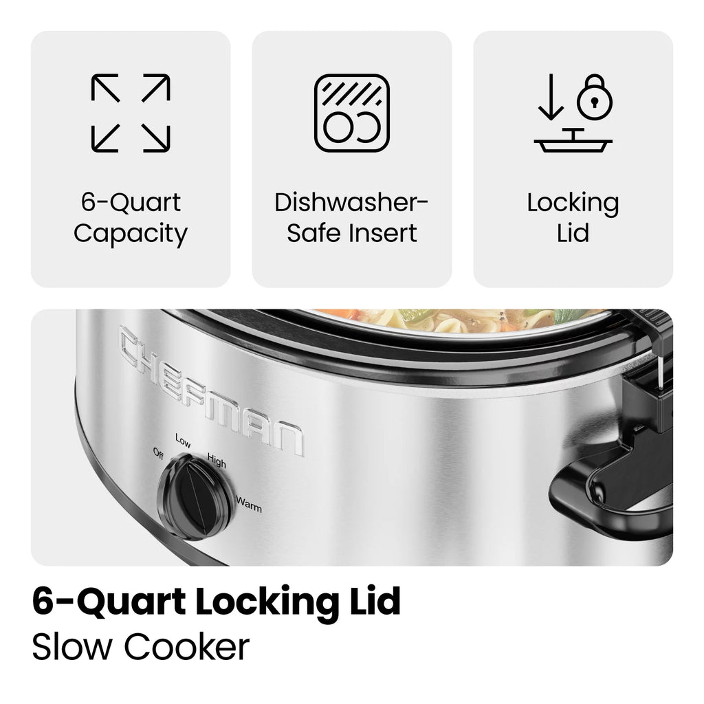 6 Qt. Stainless Steel Slow Cooker with Locking Lid T333105