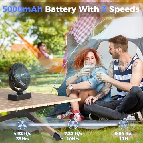 8-Inch Portable Camping Fan with LED Lantern, 10000mAh Rechargeable Battery Operated Tent Fan I927
