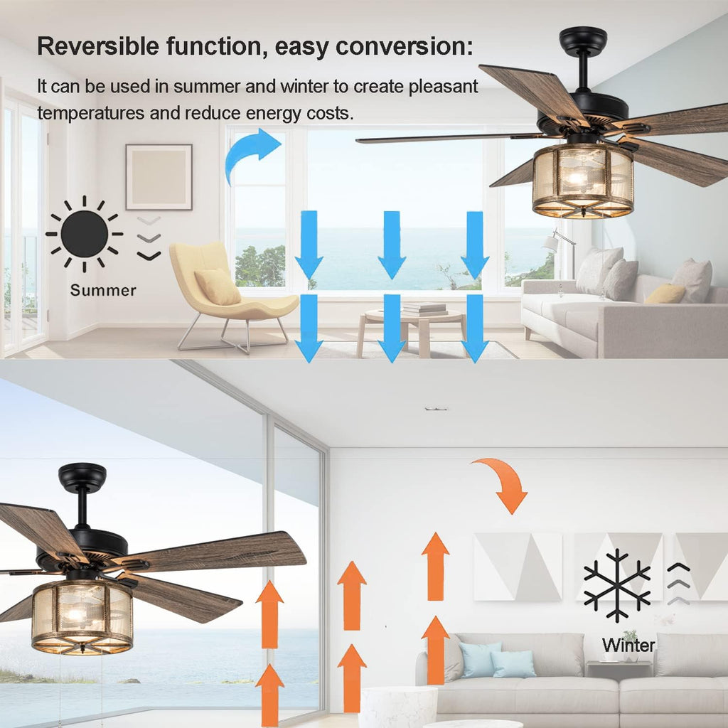 Matte Black Caged Ceiling Fan with Lights Remote Control V952