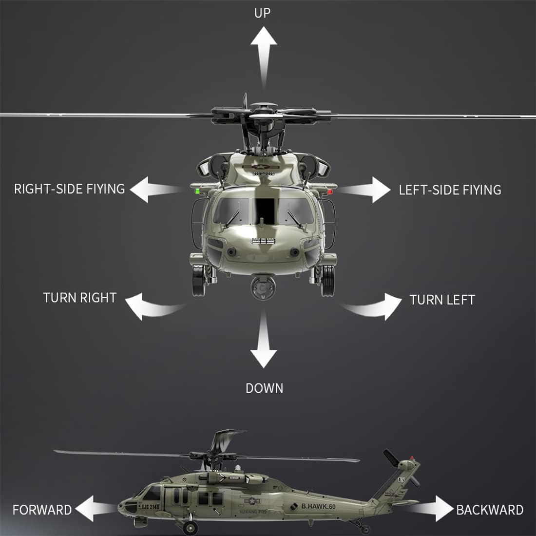 2.4G 6CH Brushless Direct Drive Remote Control Military Helicopter Q654