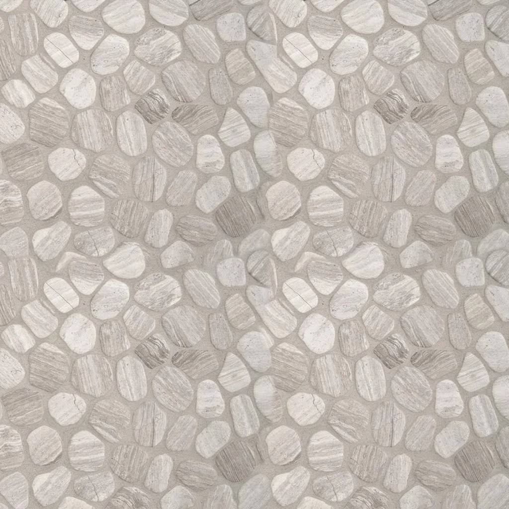 White Oak River Rock 12 in. x 12 in. x 10 mm Textured Marble Mesh-Mounted Mosaic Tile K52939