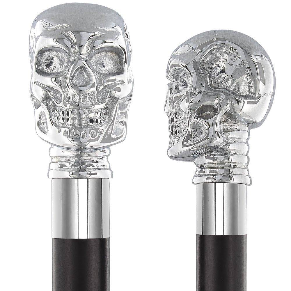 Silver-Plated Chrome Skull Handle Walking Stick with Black Beechwood Shaft R50002