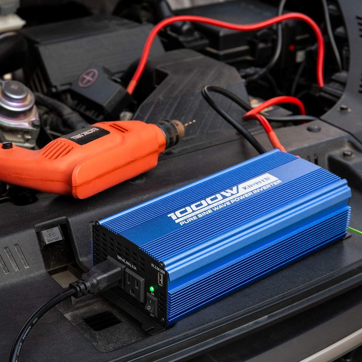 1000W Pure Sine Wave Power Inverter DC 12V to AC 110V with Dual AC Outlets & 2A USB Ports Y81460