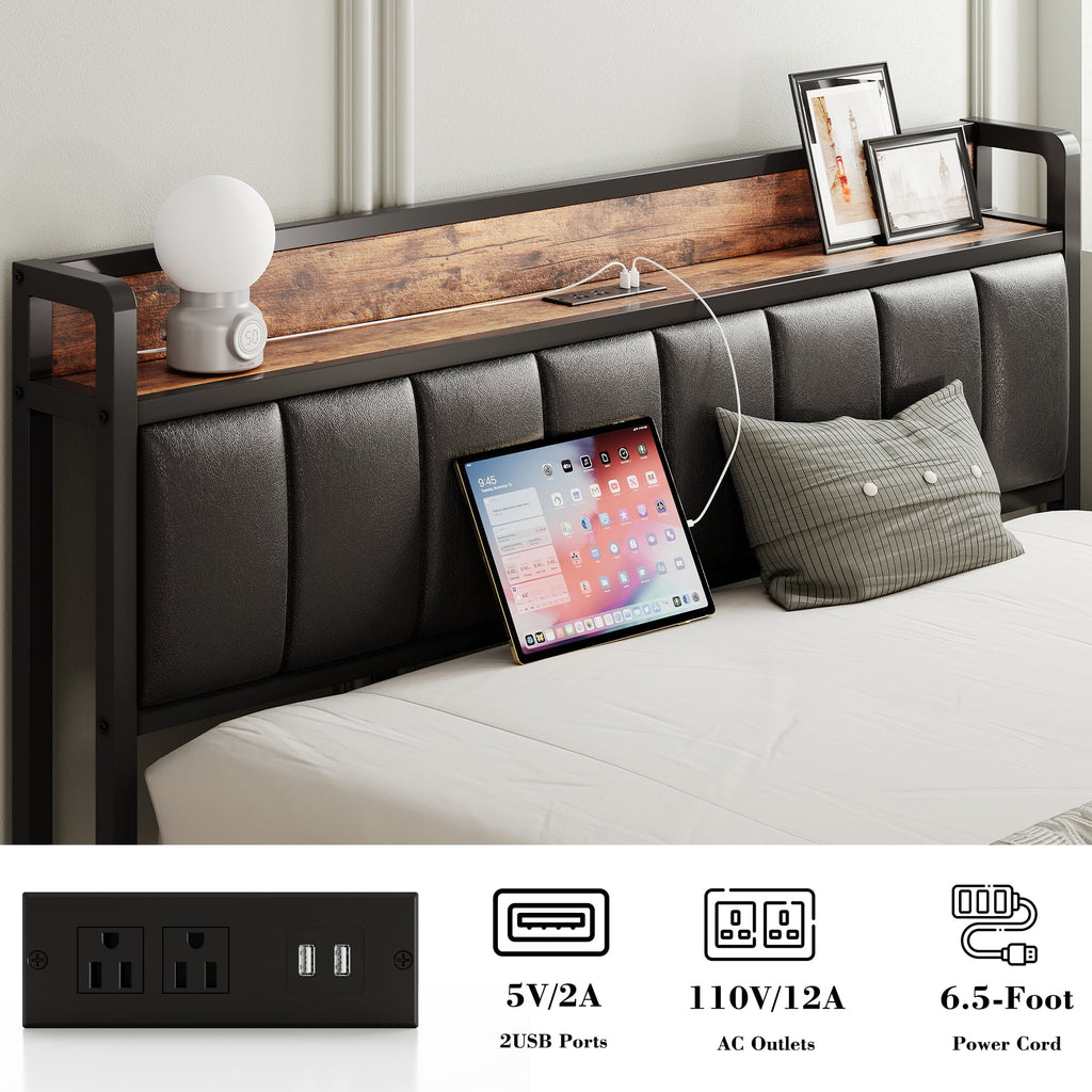 King Storage Bed Frame with Charging Station and Drawers I3258