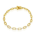 Paperclip Bracelet 14k Gold over Silver with Simulated CZ Diamonds, 7’’ Italian Bracelet I6353