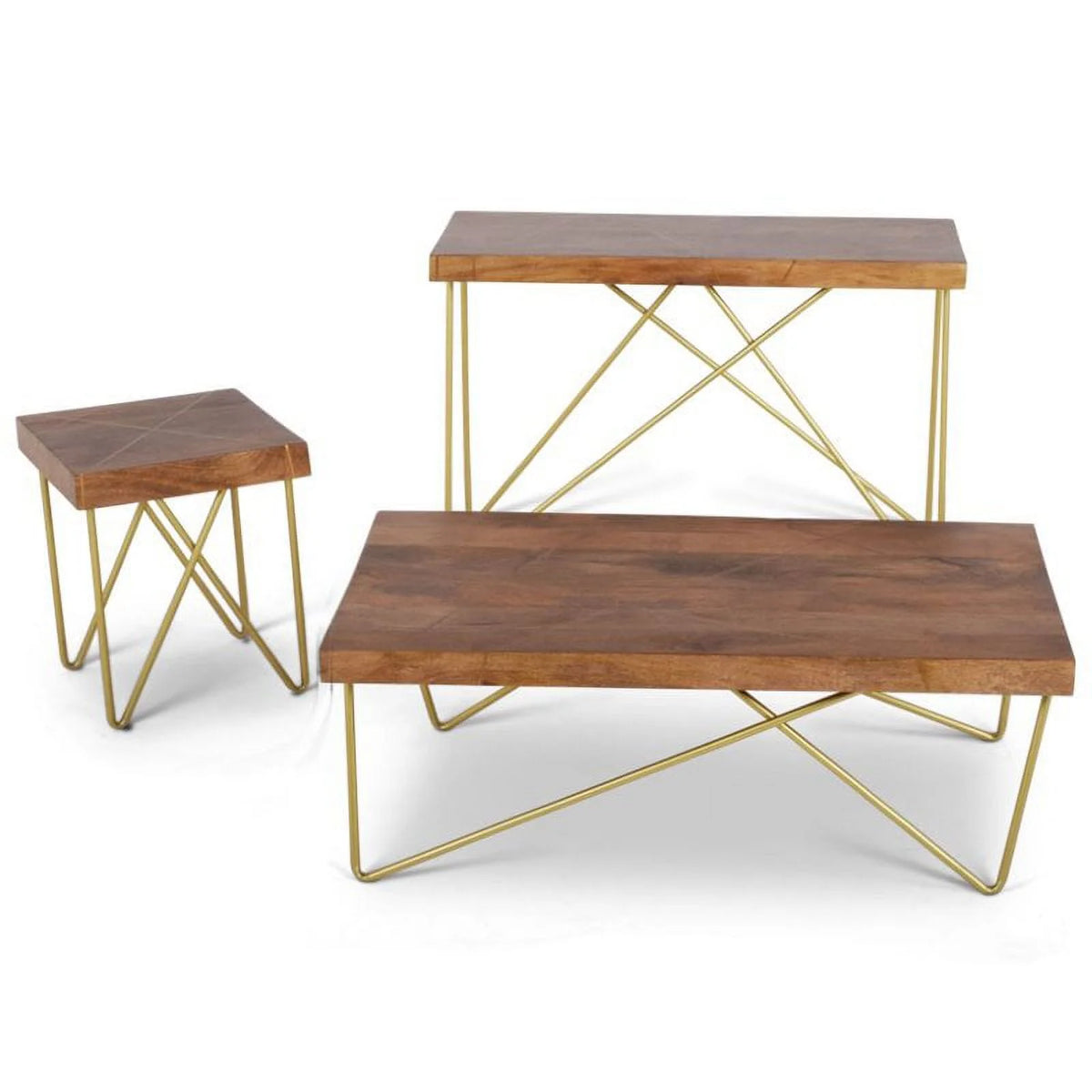 22" Square End Table in Warm Brown Pine and Brass N724827
