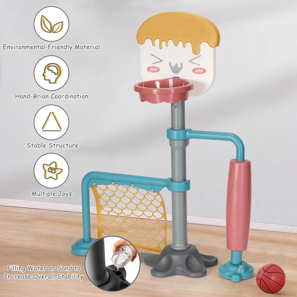 Adjustable Kids Basketball Stand Set Soccer Goal Stand Game Set Indoor Outdoor E330710