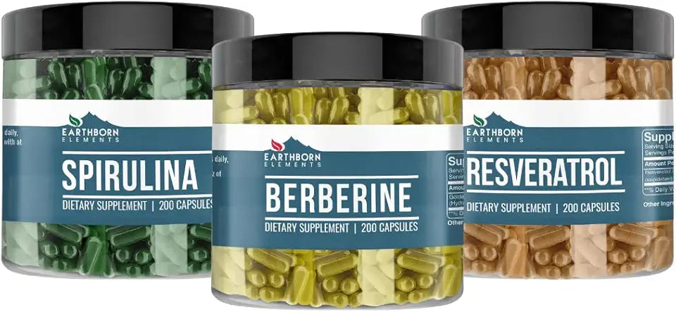 Berberine, Resveratrol & Spirulina Capsules 200 Capsules Each A276