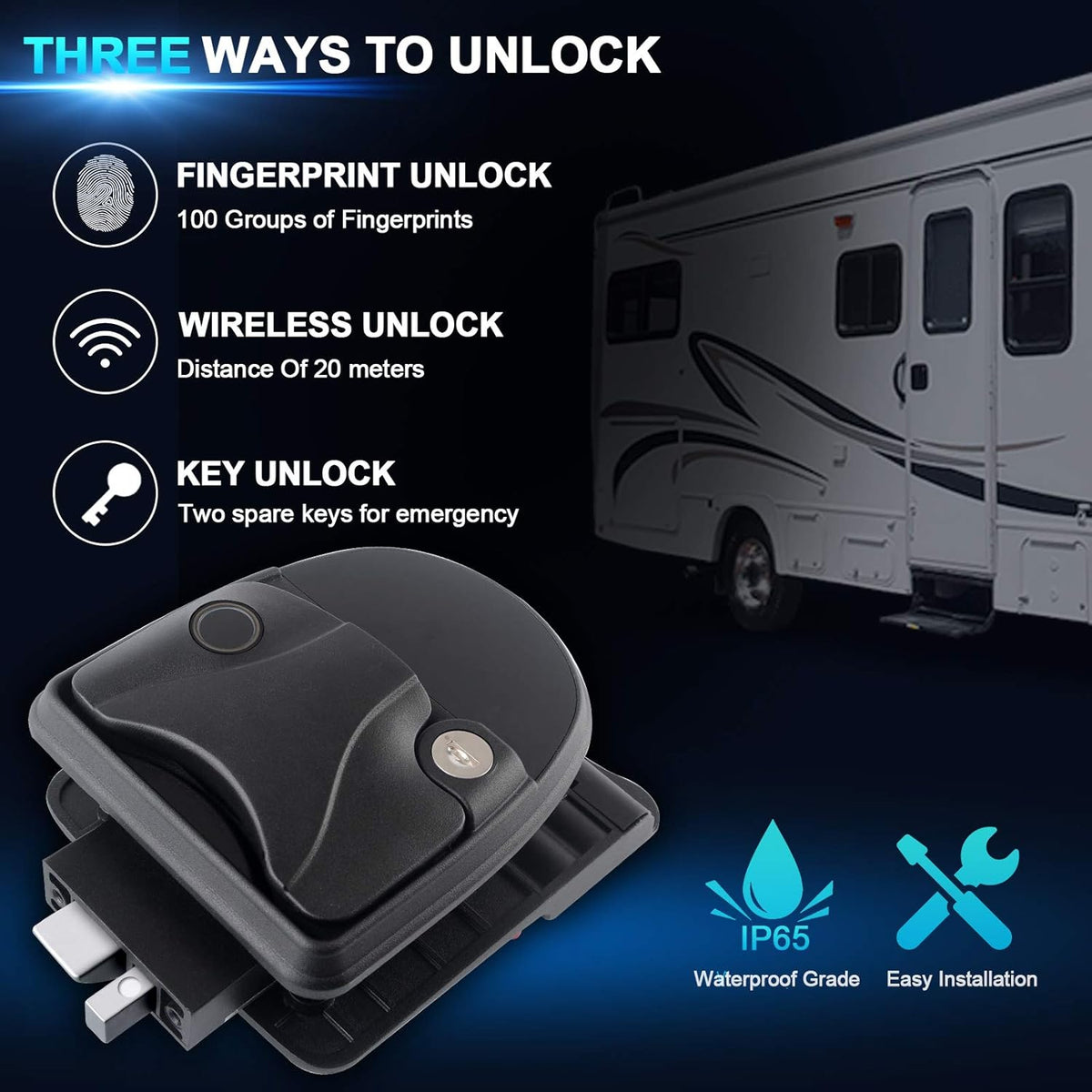 RV Door Lock with Fingerprint Unlock, Aluminum Alloy F937