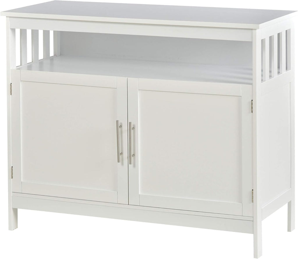 White Wooden Kitchen Console Table with 2-Level Cabinet and Open Shelf W269
