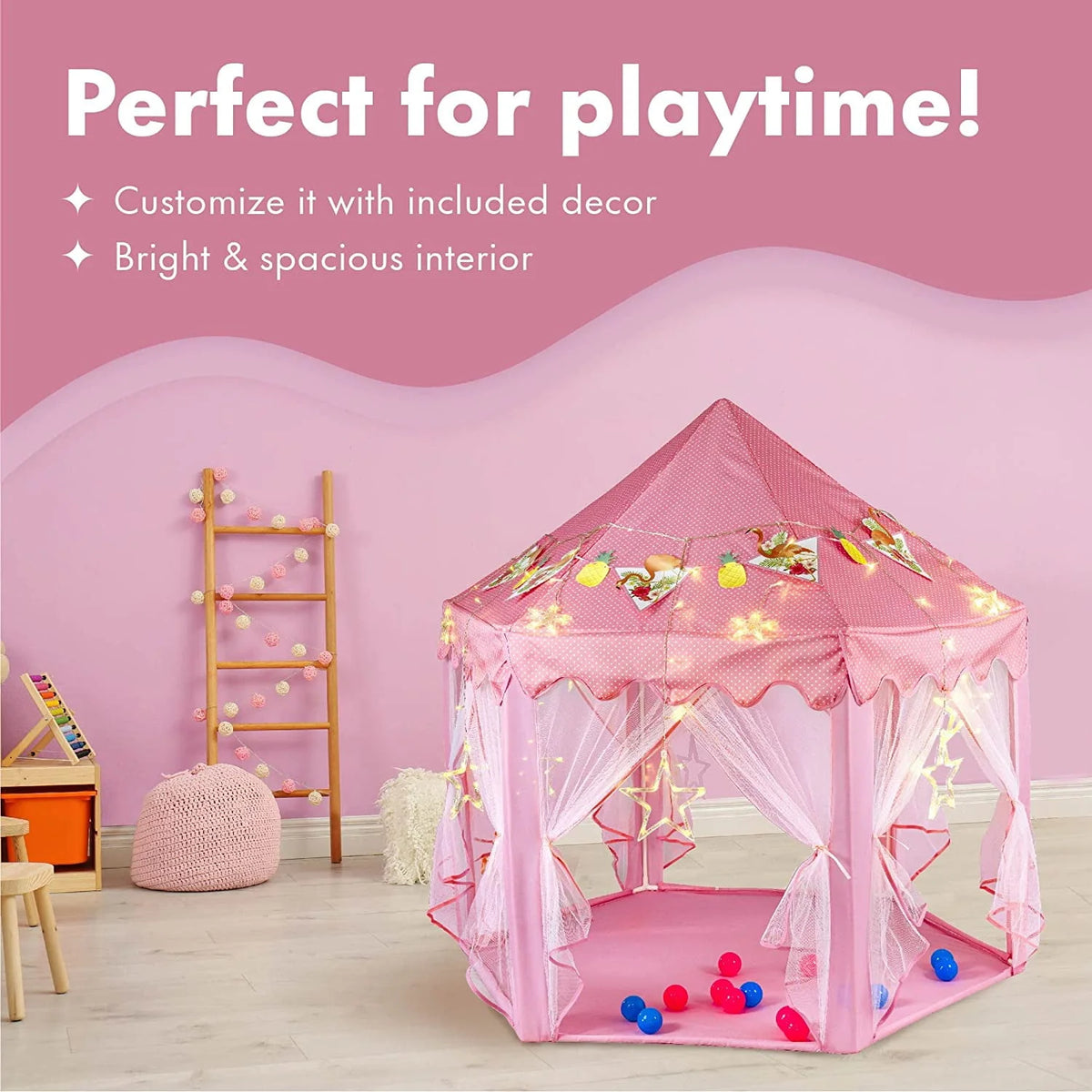 Princess Castle Play Tent with LED Star String Lights Z1993