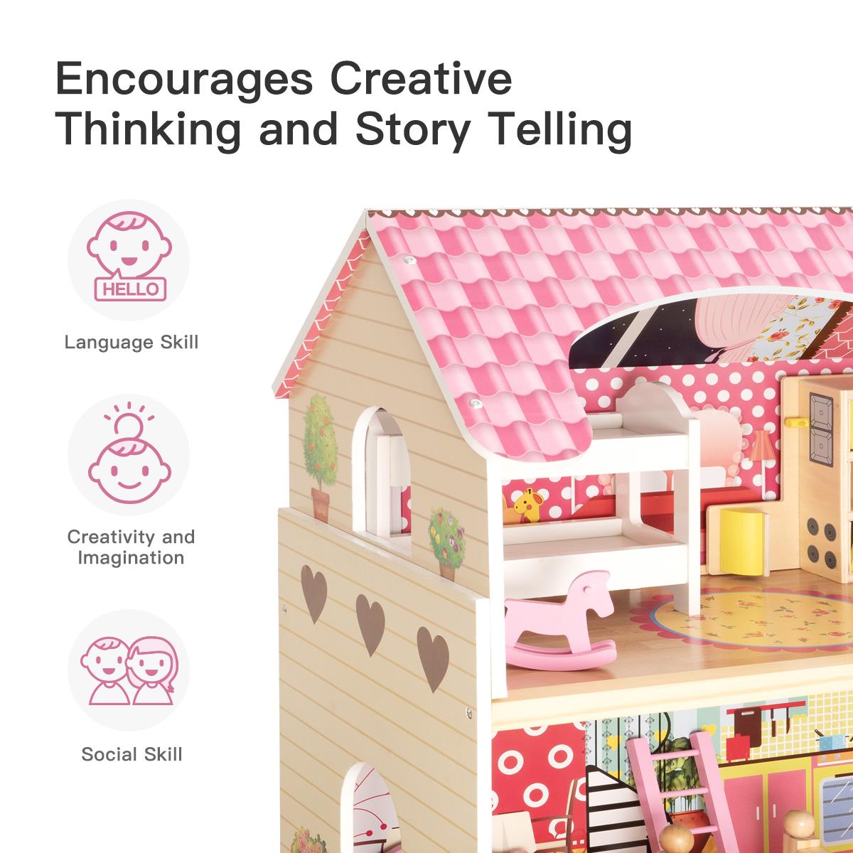 Dollhouse Toy Family House with 7 pcs Furniture O108