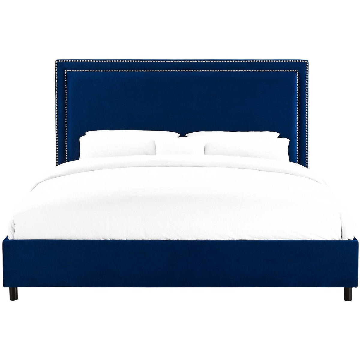 Navy Velvet Queen Bed Q567