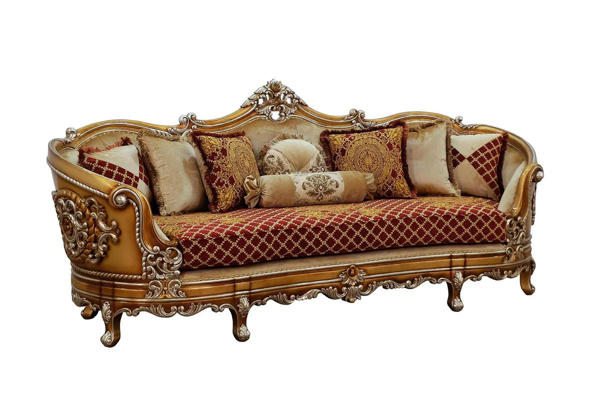 Red & Gold Wood Trim Sofa Set 3 P69867