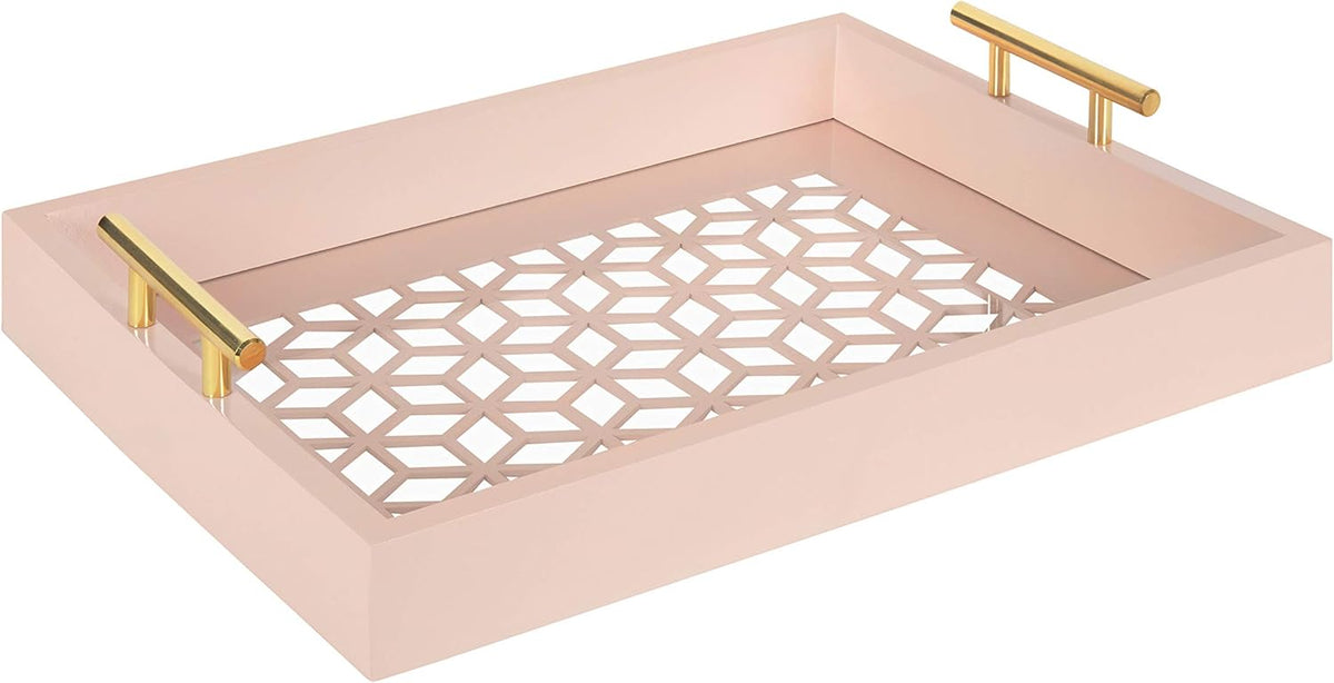 White and Gold Rectangle Decorative Tray with Metal Handles R748569