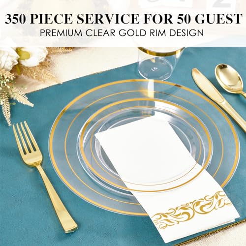 Clear 350 Count Plastic Dinnerware Set with Gold Rim F416