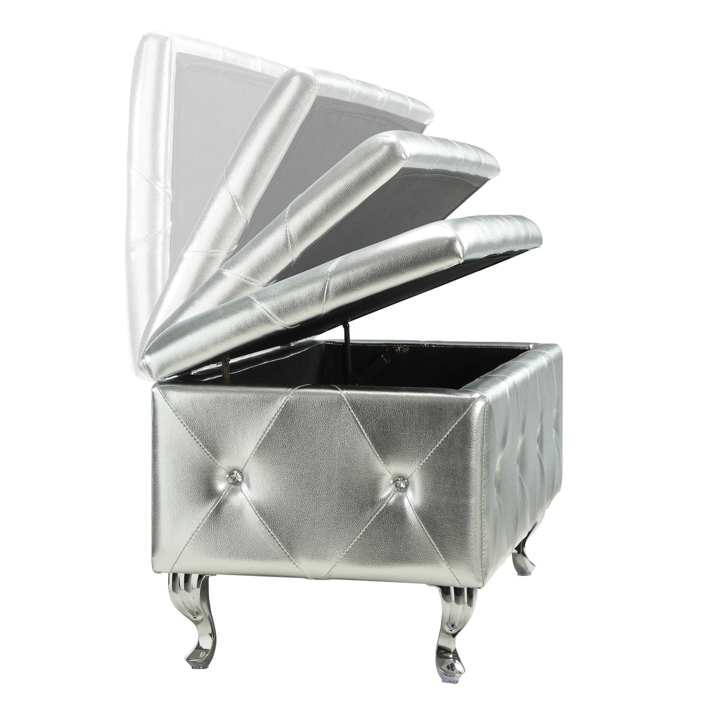 Silver Tufted Hard Wood Storage Bench G531