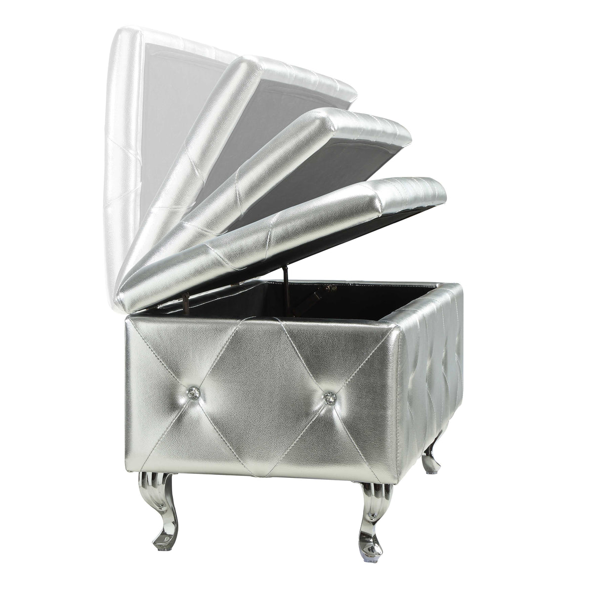 Silver Tufted Hard Wood Storage Bench G531