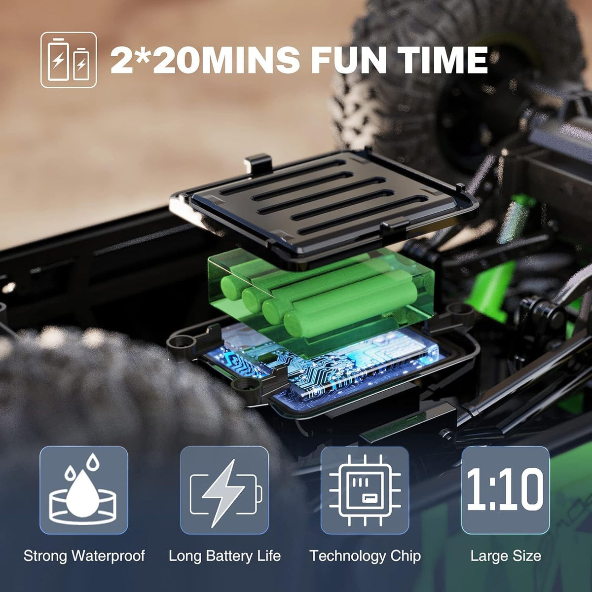 Green 4WD Waterproof Remote Control Monster Truck U729