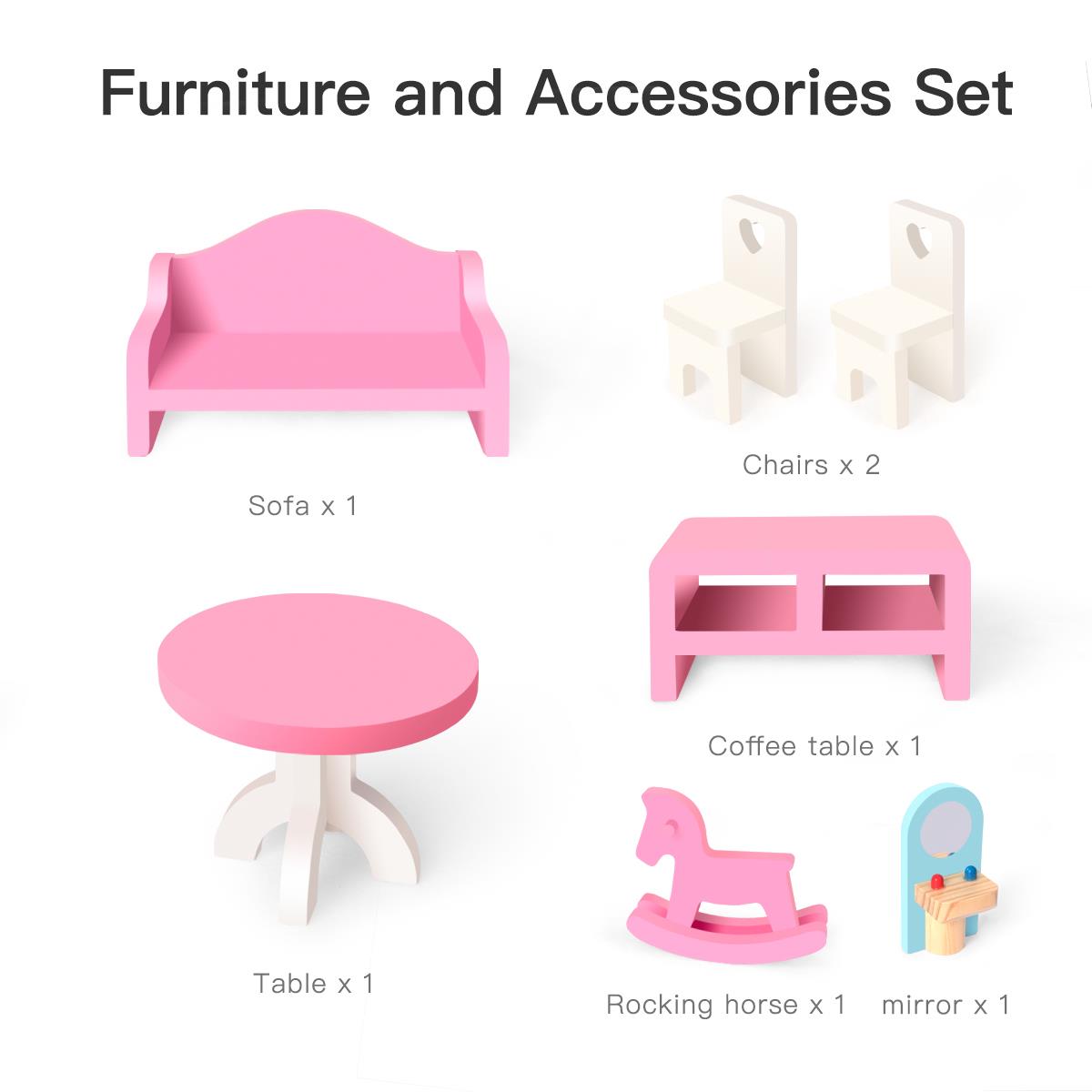 Dollhouse Toy Family House with 7 pcs Furniture O108