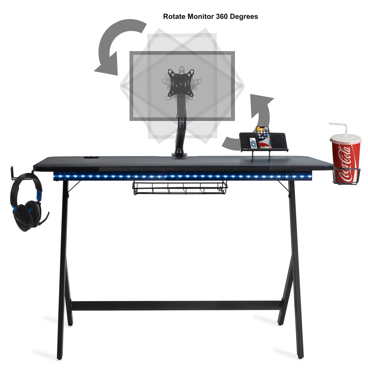 Black Gaming Desk with Gas Spring Desk Mount C580835